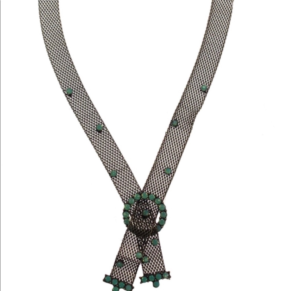 Antique bronze buckle pacific opal necklace